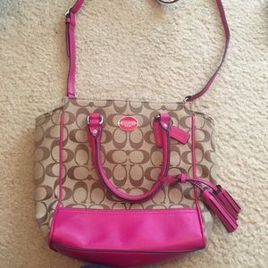 Coach pink and tan purse and wallet